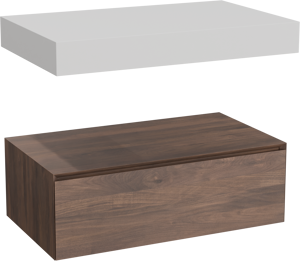 Balmani Mitra Elements zwevend badkamermeubel 90 x 55 cm Amerikaanse notelaar met Dominus enkel tablet in solid surface mat wit