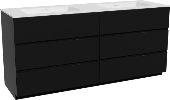 Storke Edge staand badkamermeubel 170 x 52 cm mat zwart met Mata dubbele wastafel in solid surface mat wit