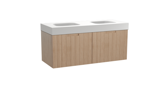 Balmani Adagio meuble salle de bains suspendu 135 x 55 cm chêne vieilli avec Arcato double vasque en solid surface blanc mat