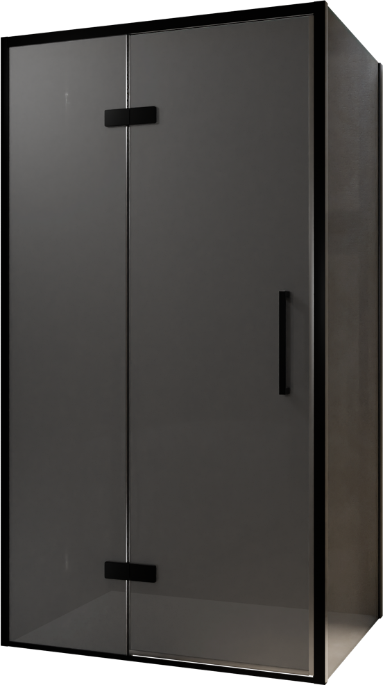 Balmani Senses Design douchehoek met linkse draaideur en vaste zijwand, 100 x 100 cm, Rookglas, Zwarte profielen, met coating