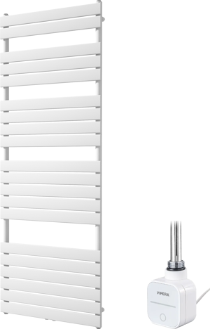 Vipera Vulcan enkele handdoekradiator 70 x 190 cm elektrische verwarming mat wit zij- en middenaansluiting 1200W, weerstand inbegrepen