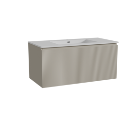 Storke Ribs meuble salle de bains suspendu 105 x 52 cm soie grise avec Diva plan simple en marbre composite blanc brillant, Nervure droite symétrique verticale