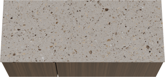 Balmani Sfera hängendes Möbelstück Set: 135 x 55 cm, Eucalyptus, mit Stretto Einzel- oder Doppel Waschtischplatte, Terrazzo in Greige