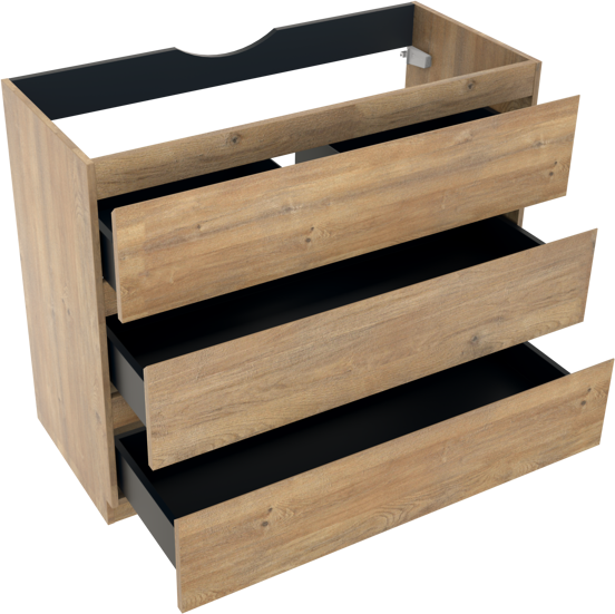 Linie Lado staande wastafelonderkast 100 x 46 cm natuur eik 3 lades