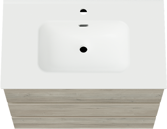 Linie Lado meuble salle de bains à poser 80 x 46 cm chêne gris avec Baro plan simple en porcelaine blanc mat