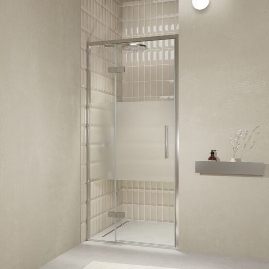 Balmani Senses Design douche draaideur links 100 cm x 210 cm Helder glas met matte strook, Chroom profielen, met coating