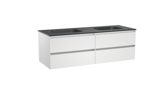 Balmani Mitra meuble salle de bains suspendu 150 x 55 cm blanc mat avec Tablo Arcato double vasque en granit noir