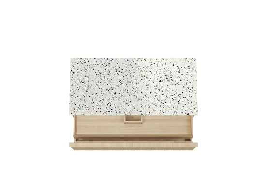 Balmani Forma meuble salle de bains suspendu 120 x 55 cm chêne naturel avec Stretto tablette simple ou double en blanc/noir mat terrazzo, Nervure circulaire asymétrique verticale