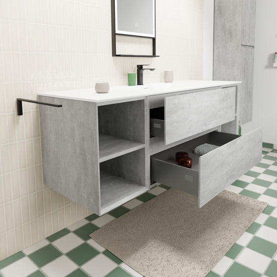 Storke Edge meuble salle de bains suspendu 155 x 52 cm béton gris foncé avec Mata plan simple en solid surface blanc mat