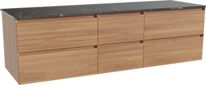 Balmani Mitra hängendes Möbelstück Set: 180 x 55 cm, Teak, mit Stretto Einzel- oder Doppel Waschtischplatte, Marmor Pietra Grey
