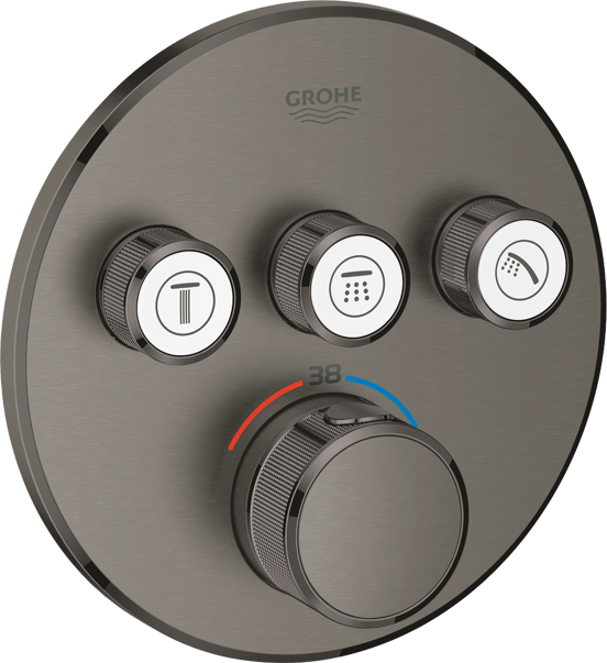 Grohe Grohtherm SmartControl Round thermostatische inbouw douchekraan 3 uitgangen Brushed Hard Graphite