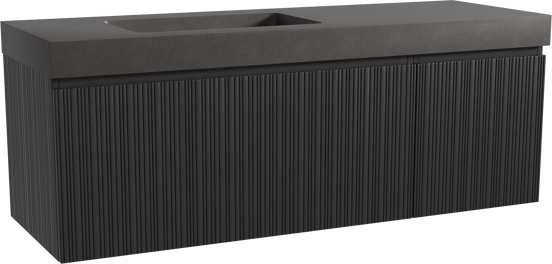 Storke Ribs hängendes Möbelstück Set: 150 x 52 cm, Schwarze Eiche, mit Scuro High Waschtisch links, Quarz, Schwarz matt, Vertikale asymmetrische gerade Rippe