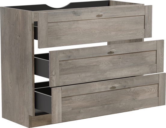 Linie Classo stehender Waschbeckenunterschrank: 100 x 46 cm, graue Eiche, 3 Schubladen