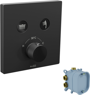 Blaufoss Smartbox Switch-Line Thermostat-Duscharmatur: Unterputz, für 2 Verbraucher, Schwarz matt, Einbauelement inklusive