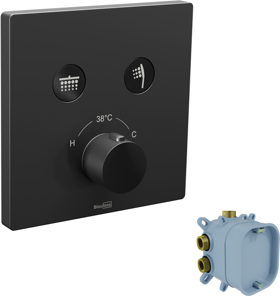 Blaufoss Smartbox Switch-Line Thermostat-Duscharmatur: Unterputz, für 2 Verbraucher, Schwarz matt, Einbauelement inklusive