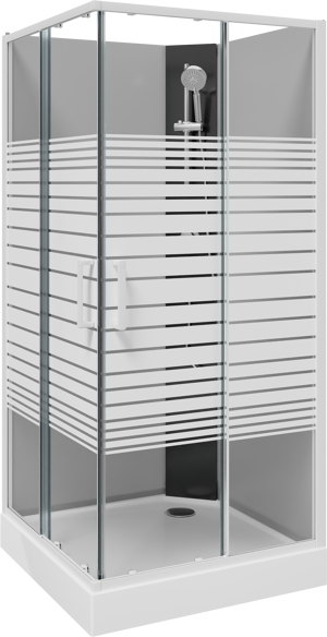 SanyOne Armin cabine de douche avec portes coulissantes 90 x 90 cm verre transparent avec motif blanc profil blanc avec robinet