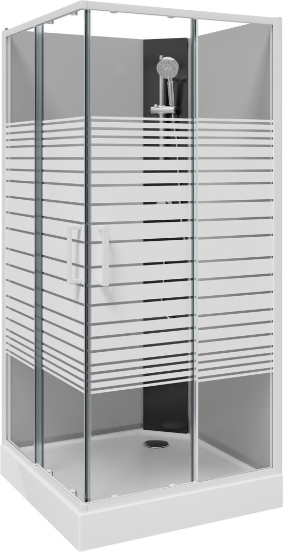 SanyOne Armin complete douchecabine met schuifdeuren 90 x 90 cm helder glas met wit motief wit profiel met kraan
