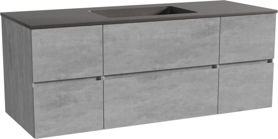 Storke Edge zwevend badmeubel 135 x 52 cm beton donkergrijs met Scuro enkele wastafel in kwarts mat zwart