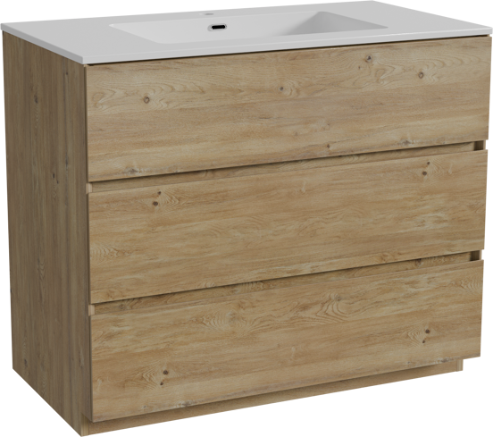 Storke Edge meuble salle de bains à poser 95 x 52 cm chêne brut avec Diva plan simple en marbre composite blanc brillant