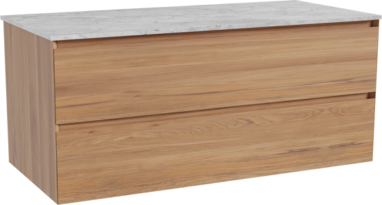 Balmani Mitra hängendes Möbelstück Set: 120 x 55 cm, Teak, mit Stretto Einzel- oder Doppel Waschtischplatte, Marmor Carrara