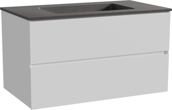 Storke Edge meuble salle de bains suspendu 95 x 52 cm blanc mat avec Scuro plan simple en quartz noir mat