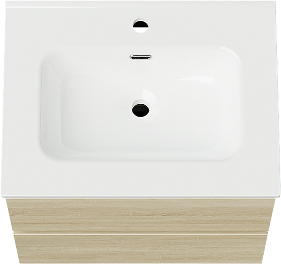 Linie Lado meuble salle de bains suspendu 60 x 46 cm chêne blanc avec Baro plan simple en porcelaine blanc brillant