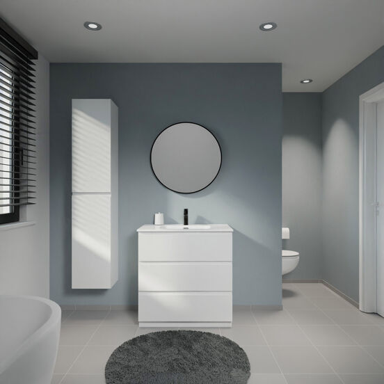 Linie Lado meuble salle de bains à poser 80 x 46 cm blanc brillant avec Baro plan simple en porcelaine blanc brillant