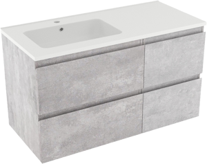 Linie Lado zwevend badkamermeubel 100 x 46 cm beton donkergrijs met Vano asymmetrisch linkse wastafel in composietmarmer mat wit