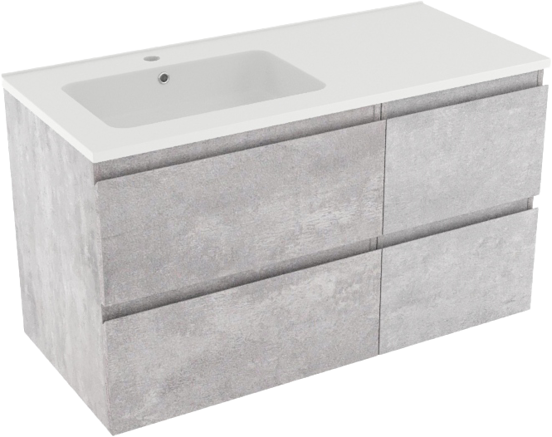 Linie Lado zwevend badmeubel 100 x 46 cm beton donkergrijs met Vano asymmetrisch linkse wastafel in composietmarmer mat wit