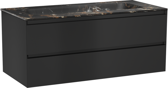 Balmani Mitra meuble salle de bains suspendu 120 x 55 cm noir mat avec Tablo Arcato lavabo simple pour 2 trous de robinet en marbre portoro gold