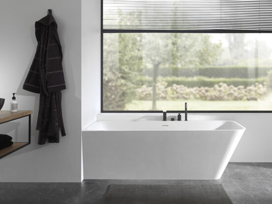 Balmani Zigga baignoire d'angle gauche double 180 x 85 cm Solid Surface blanc mat