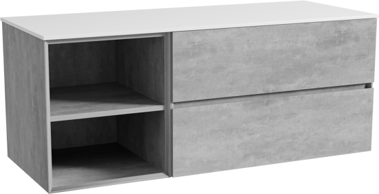 Storke Edge zwevend badmeubel 130 x 52 cm beton donkergrijs met Tavola enkel of dubbel wastafelblad in solid surface mat wit