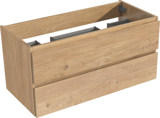Storke Delta zwevend wastafelonderkast 100 x 48 cm naturel eiken 2 lades 2 sifonuitsparingen