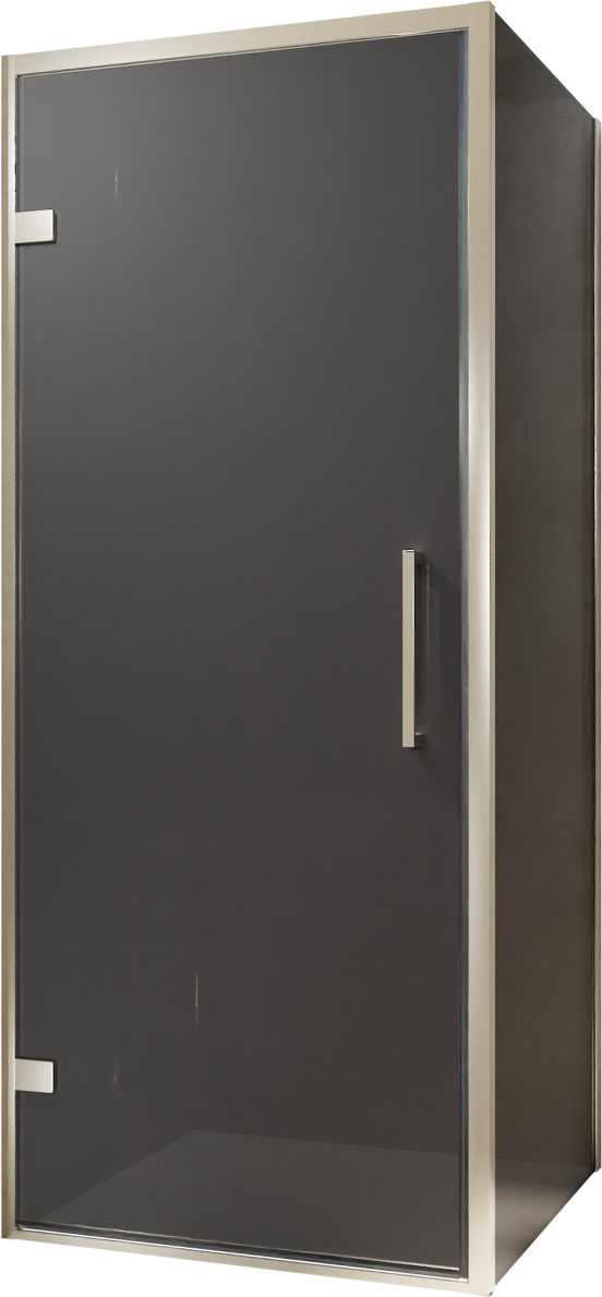 Balmani Senses Design douchehoek met linkse draaideur en vaste zijwand, 90 x 100 cm, Rookglas, Brushed CoolMetal profielen