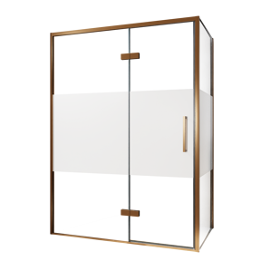 Balmani Senses Design douchehoek met linkse draaideur en vaste zijwand, 140 x 80 cm, Helder glas met matte strook, Brushed Rosegold profielen