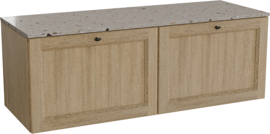 Balmani Lemon zwevend badkamermeubel 150 x 55 cm verweerde eik met Stretto enkel of dubbel tablet in terrazzo greige terrazzo