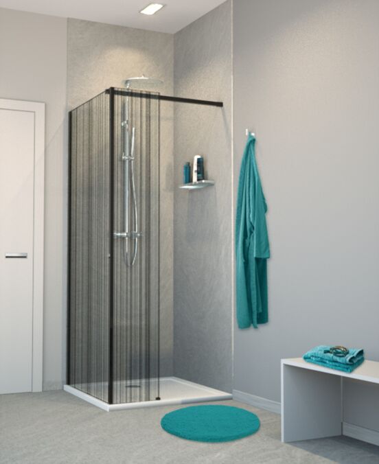Balmani Modular inloopdouche met vaste zijwand 80 x 200 cm barcode zwart glas mat zwart profiel