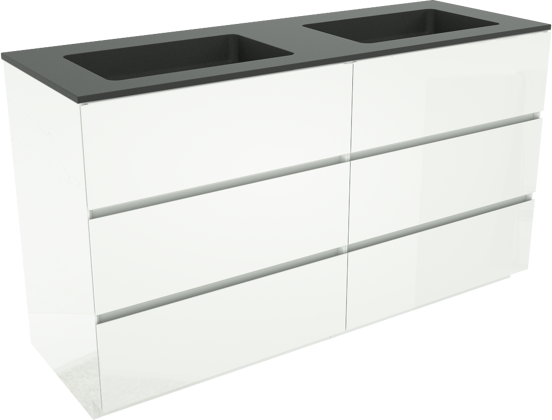 Storke Edge meuble salle de bains à poser 150 x 52 cm blanc brillant avec Scuro double vasque en quartz noir mat