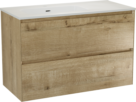 Balmani Mitra Compact zwevend badmeubel 100 x 46 cm Amerikaans notenhout met Nostra enkele wastafel in porselein hoogglans wit