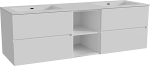 Storke Edge meuble salle de bains suspendu 165 x 52 cm blanc mat avec Diva double vasque en marbre composite blanc brillant