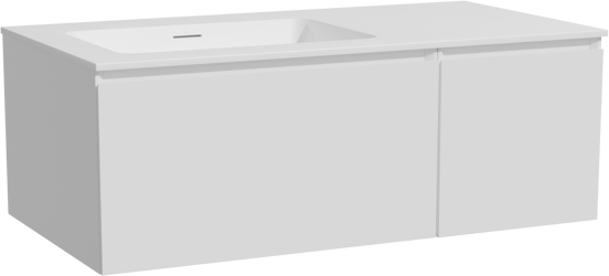 Storke Edge zwevend badmeubel 100 x 52 cm mat wit met Mata asymmetrisch linkse wastafel in solid surface mat wit