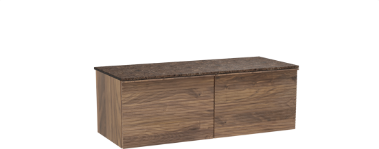 Balmani Forma hängendes Möbelstück Set: 135 x 55 cm, Amerikanischer Nussbaum, mit Stretto Einzel- oder Doppel Waschtischplatte, Marmor, Dark Emperador, Horizontale symmetrische gerade Rippe