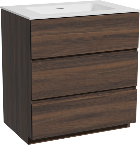 Storke Edge freistehendes Möbelstück Set: 75 x 52 cm, Nussbaum, mit Mata Einzelwaschtisch, Solid Surface Weiß matt