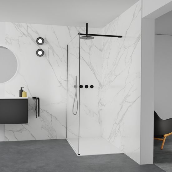Balmani Modular Walk-In Dusche: 130 x 200 cm, Klarglas, Profil Schwarz matt