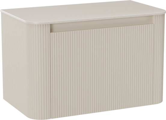 Storke Soft meuble salle de bains suspendu 80 x 46 cm Sand mat avec Tavola Soft tablette simple en Solid Surface beige granite, Nervure droite symétrique verticale