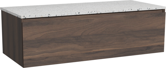 Storke Edge meuble salle de bains suspendu 120 x 52 cm noyer avec Tavola tablette simple ou double en blanc/noir mat terrazzo