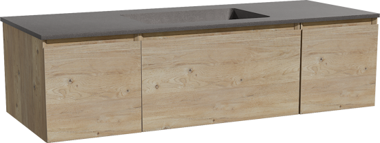 Storke Edge meuble salle de bains suspendu 135 x 52 cm chêne brut avec Scuro plan simple en quartz noir mat