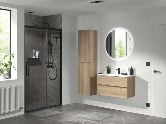 Storke Edge meuble sous-vasque suspendu 80 x 40 cm chêne brut 2 tiroirs