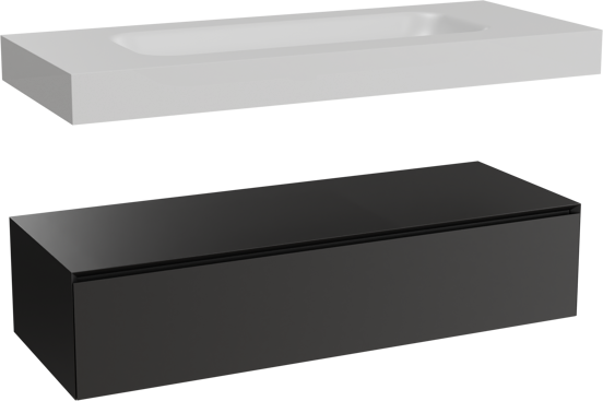 Balmani Mitra Elements meuble salle de bains suspendu 135 x 55 cm noir mat avec Arcato lavabo simple pour 2 trous de robinet en solid surface blanc mat