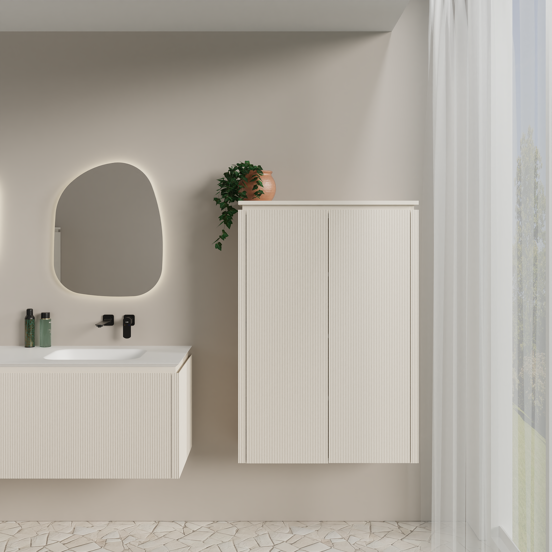 Balmani Eclips zwevende kolomkast Sandbeige 90 x 32 x 130 cm vert. sym. groef
